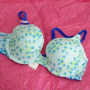 Rare Vintage VS PINK Blue Ditsy Floral Pushup Bra